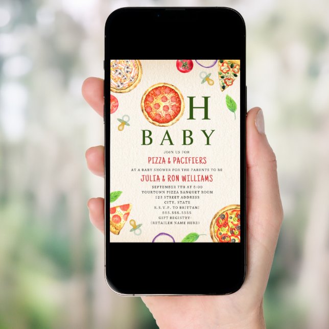 Oh Baby Pizza + Pacifiers Baby Shower Invitation (Front Digital)