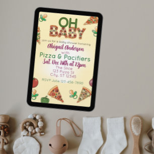 Oh Baby, Pizza & Pacifiers Baby Shower Invitation