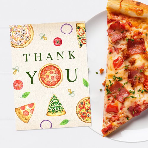 Oh Baby Pizza  Pacifiers Baby Shower  Thank You Card