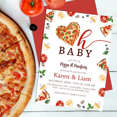 Oh Baby Pizza  Pacifiers Couples Baby Shower Invitation