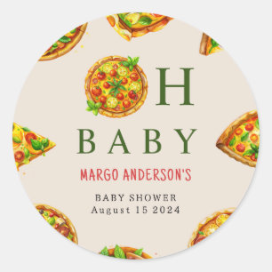 Oh Baby Pizza Tomatoes Olivia Green Baby Shower Classic Round Sticker