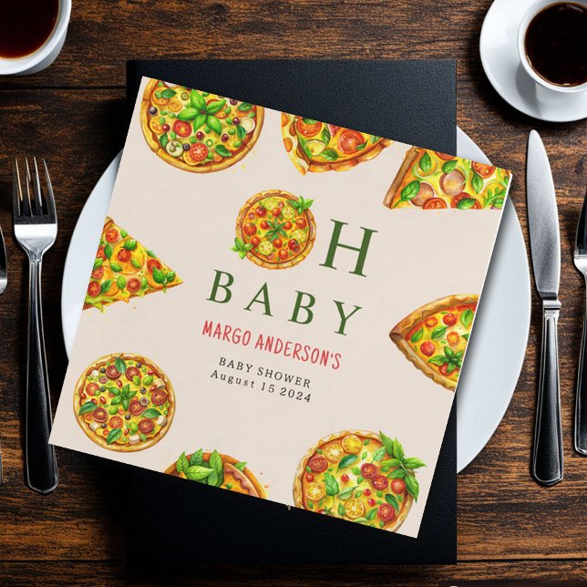 Oh Baby Pizza Tomatoes Olivia Green Baby Shower Napkins (Creator Uploaded)
