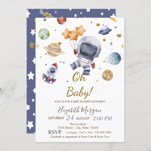  Oh Baby Planet Astronaut  Baby Shower  Invitation