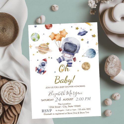  Oh Baby Planet Astronaut  Baby Shower  Invitation