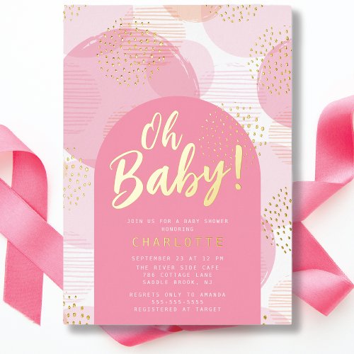 Oh Baby Polka Dots Baby Shower Foil Invitation