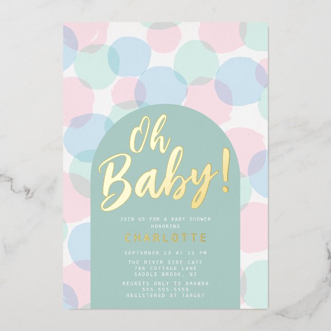 Oh Baby Polka Dots Baby Shower Foil Invitation (Front)