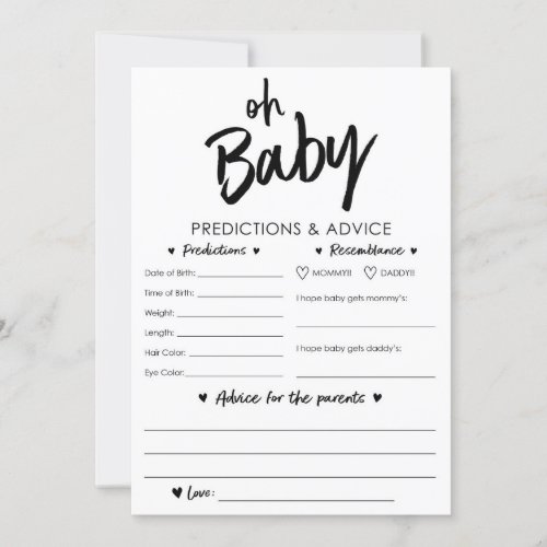 Oh Baby Predictions and Advice Card