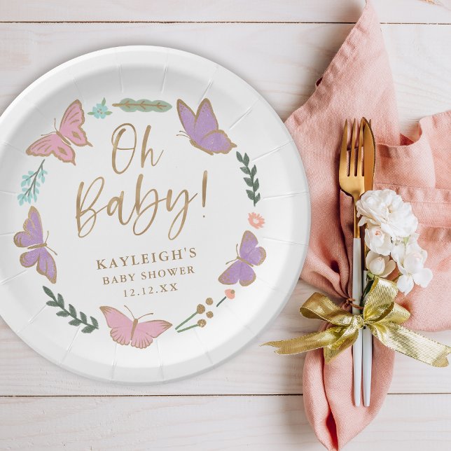 Oh Baby Pretty Butterflies Baby Shower Paper Plates (Creator Uploaded)