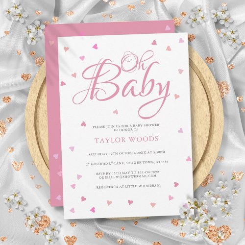 Oh Baby Pretty Pink Hearts Baby Shower Sprinkle Invitation