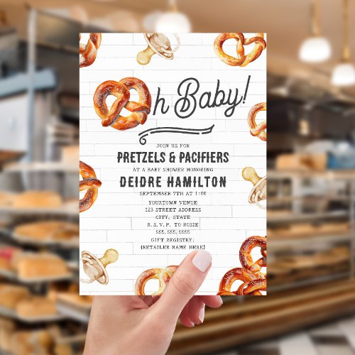 Oh Baby Pretzels  Pacifiers Neutral Baby Shower  Invitation