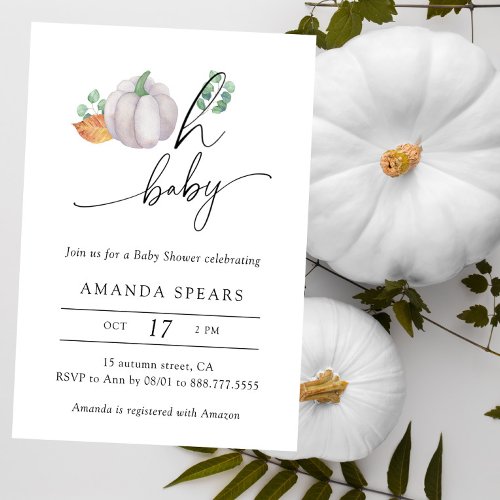 Oh baby Pumpkin autumn baby shower Invitation