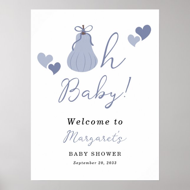 Oh Baby Pumpkin Bow Boy Baby Shower Welcome Poster (Front)