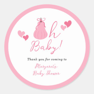 Oh Baby Pumpkin Bow Girl Baby Shower Thank you Classic Round Sticker
