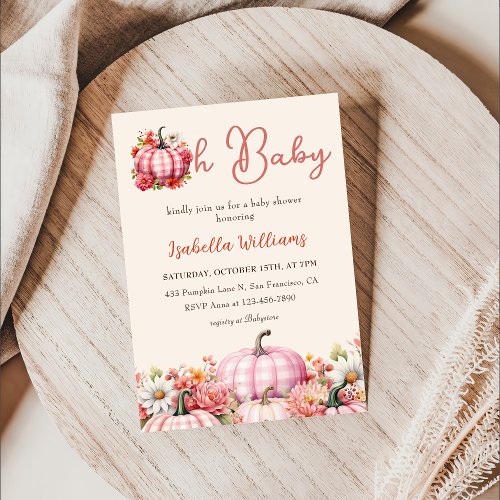 Oh Baby Pumpkin Fall Floral Pink Baby Shower  Invitation