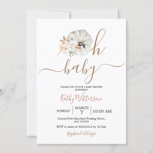 Oh Baby Pumpkin Rustic Floral Baby Shower Invitation