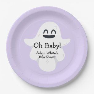 Oh Baby Purple Ghost Halloween Baby Shower Paper Plates