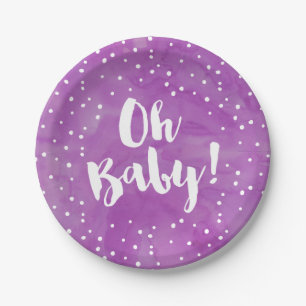 Oh Baby Purple Watercolor Baby Shower Paper Plates