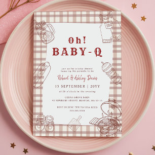 Oh Baby Q Plaid Gingham BBQ Baby Shower Invitation