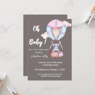 Oh Baby Raccoon and hot air balloon Baby Shower Invitation