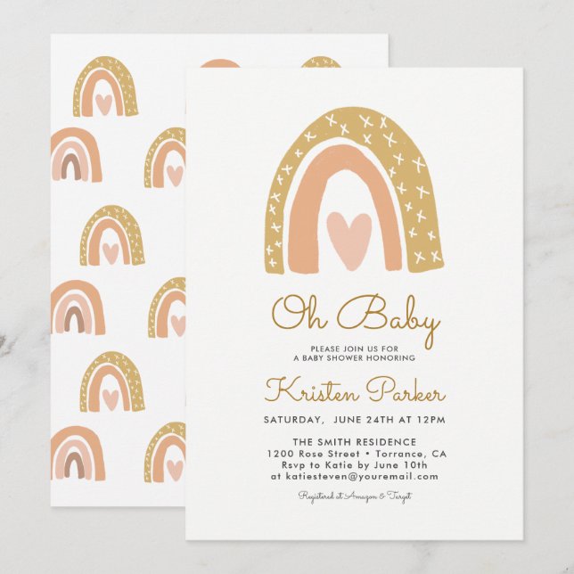 Oh Baby Rainbow Baby Shower Invitation Cards (Front/Back)