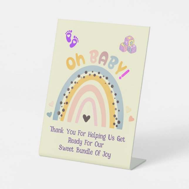 Oh Baby Rainbow Celebration Pedestal Sign (Front)