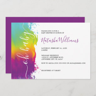 Oh Baby, Rainbow Watercolor Baby Shower, Purple Invitation