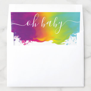Oh Baby, Rainbow Watercolor Paint Splatter Envelope Liner