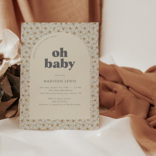 Oh Baby Retro Boho Daisy Baby Shower Invitation