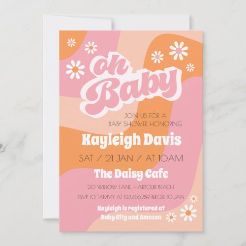 Oh Baby Retro Groovy 70s Baby Shower Invitation