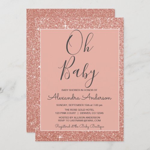 Oh Baby _ Rose Gold Glitter Baby Shower Invitation