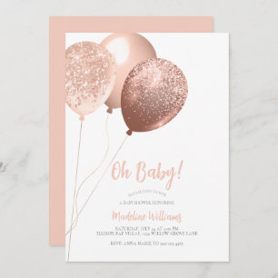 Oh Baby Rose Gold Glitter Balloons Baby Shower Invitation