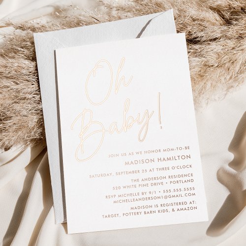 Oh Baby Rose Gold Script Baby Shower Foil Invitation