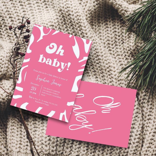 Oh Baby! Rose pink Checkered Gingham baby shower  Invitation (Creator Uploaded)