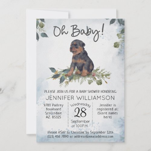Oh Baby Rottweiler Puppy Dog Baby Shower  Invitation