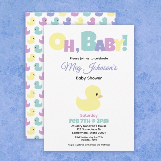 Oh Baby Rubber Duck Gender Neutral Baby Shower Invitation (Creator Uploaded)