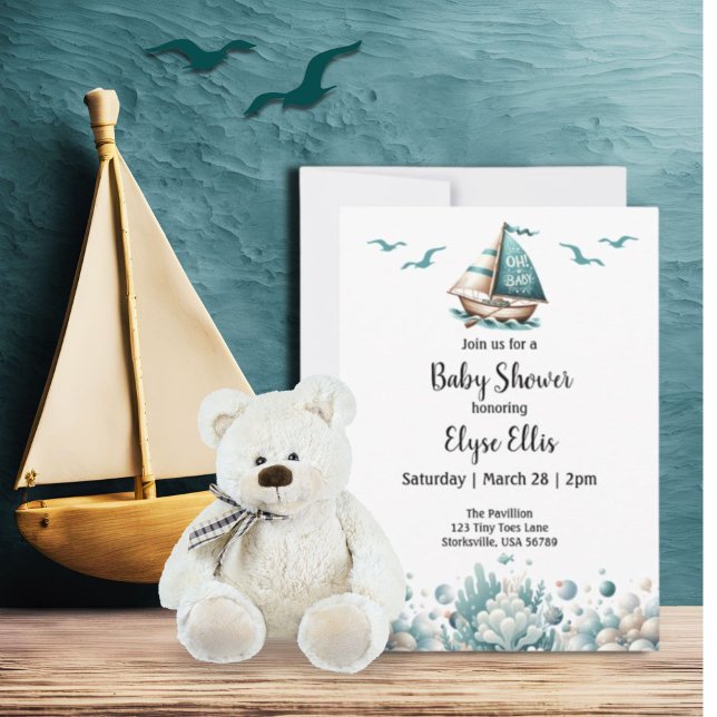 Oh, Baby! Rustic Blue Baby Shower Invitation (Oh, Baby Vintage Nautical Baby Shower Invitation)