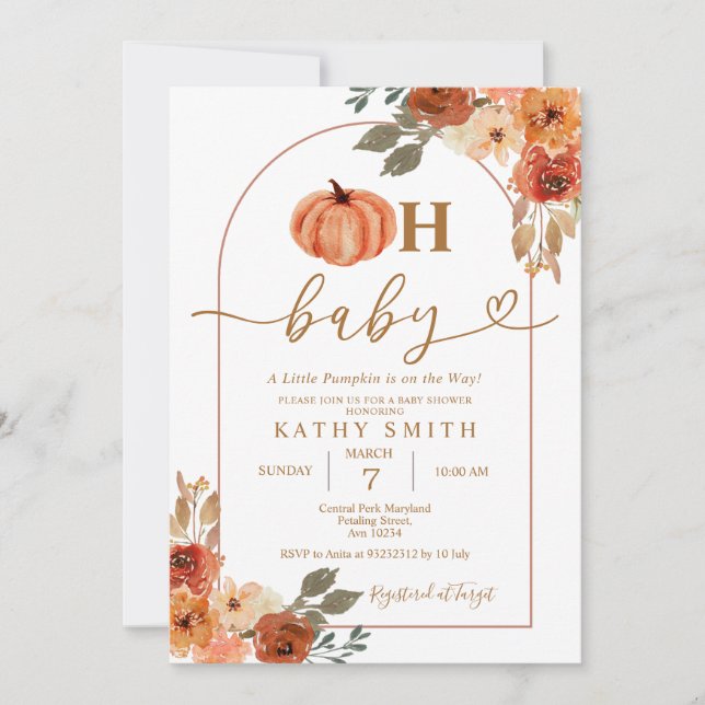 Oh Baby Rustic Boho Floral Pumpkin Baby Shower Invitation (Front)