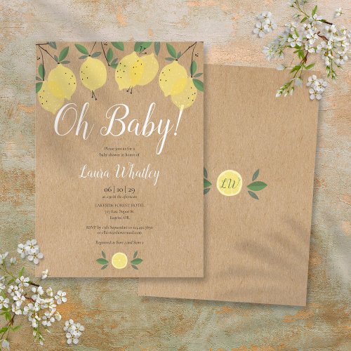 Oh Baby Rustic Boho Lemons Baby Shower Invitation