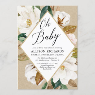Oh baby rustic floral magnolia kraft baby shower invitation