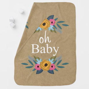 Oh Baby! Rustic Kraft Floral Wreath Baby Blanket