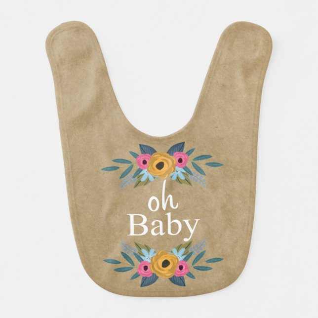 Oh Baby! Rustic Kraft Floral Wreath Bib (Front)