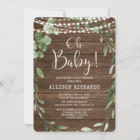 Oh Baby Rustic lights greenery baby shower Invitation