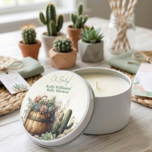Oh Baby! Rustic Succulents &amp; Cacti Baby Shower Mini Candle Favors