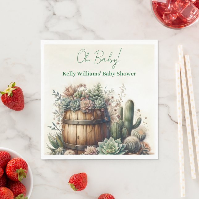 Oh Baby! Rustic Succulents & Cacti Baby Shower Napkins (Insitu)