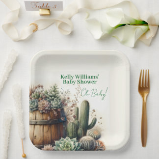 Oh Baby! Rustic Succulents & Cacti Baby Shower Paper Plates