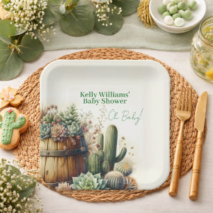 Oh Baby! Rustic Succulents & Cacti Baby Shower Paper Plates
