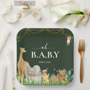 Oh baby Safar Animal Jungle Greenery Baby Shower Paper Plates