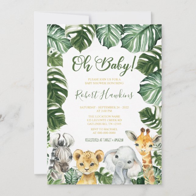 Oh Baby Safari Animal Baby Shower Invitation (Front)