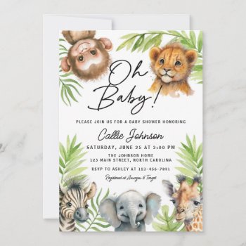 Oh Baby Safari Animal Baby Shower Invitation by YourMainEvent at Zazzle