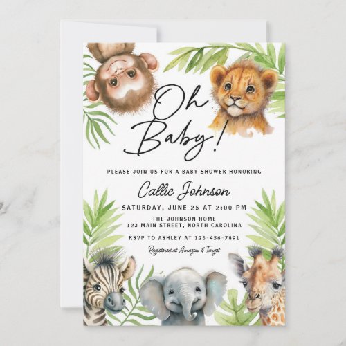 Oh Baby Safari Animal Baby Shower Invitation
